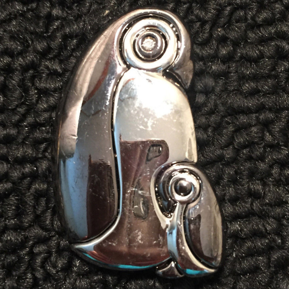signed vintage Liz Claiborne silver penguin brooch pin mother mom baby bird